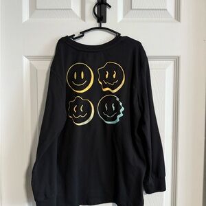 art class Black Long Sleeve Tee with Colorful Smiley Faces